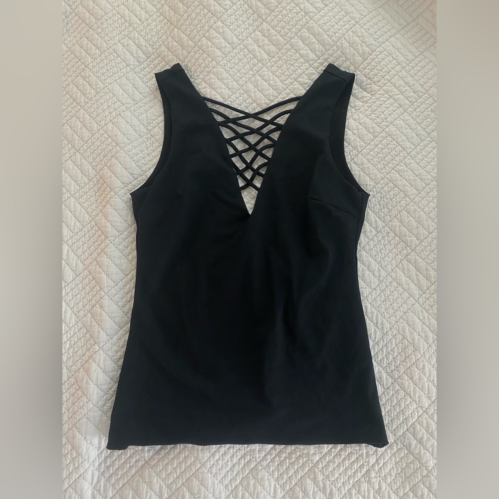 Bebe Black Crisscross Back Tank Top